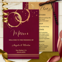 Gold Wine Stains Confetti Menú Boda
