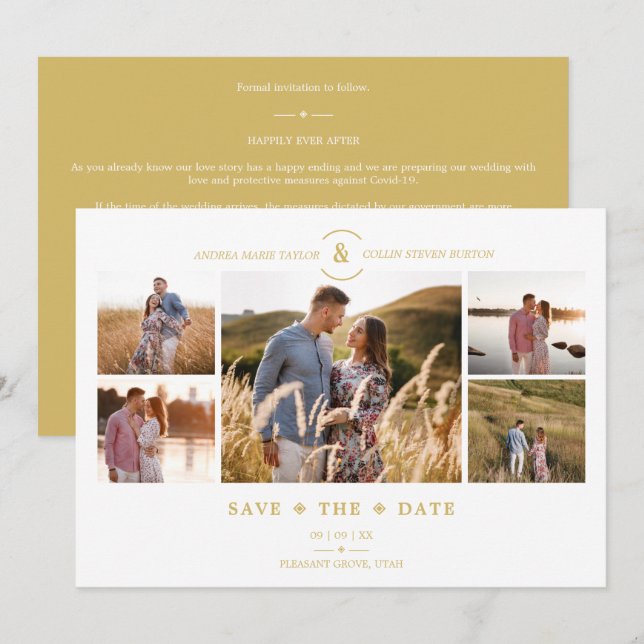 Golden 5 Fotos de Personalizados Boda de Collage M (Anverso / Reverso)