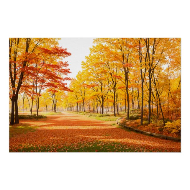 Golden Autumn Tree-lined Path Poster (Anverso)