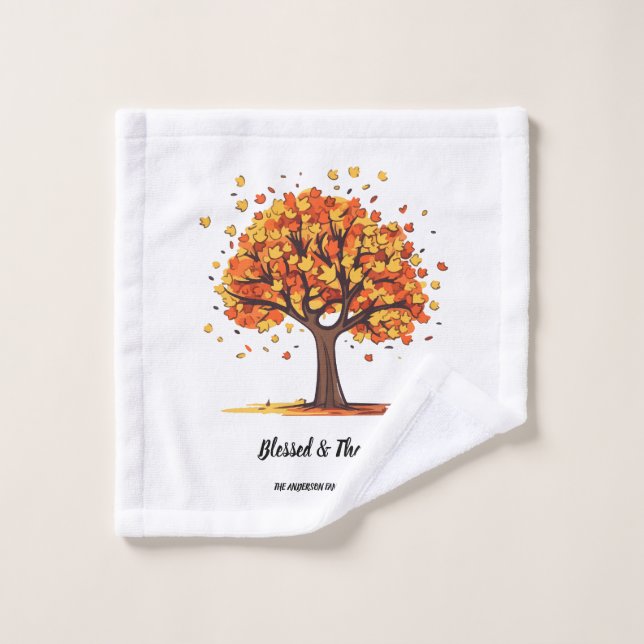 Golden Autumn Trees Happy Thanksgiving Greeting (Toallita)