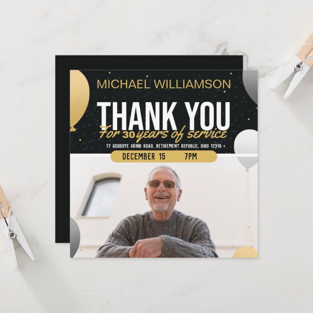 Golden Balloon Retirement Party Photo Invitation (Anverso/Reverso In Situ)