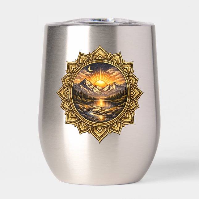 Golden Boho Mandala Mountain Sunset | Boho Sun Art (Frente)