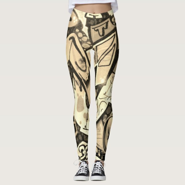 Golden Butterfly Wing Abstract Pattern Leggings (Anverso)
