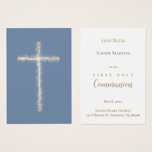 Golden cross First Communion remembrance card (Anverso y reverso)
