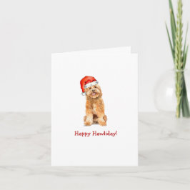 Golden doodle con sombrero de Santa Doble tarjeta 
