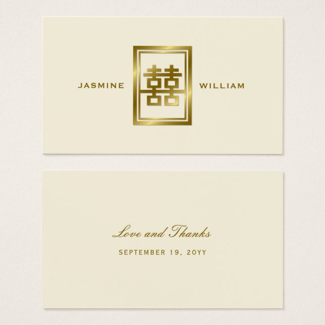 Golden Double Happiness Boda Gracias Etiqueta (Anverso y reverso)