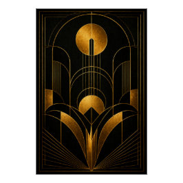 Golden Eclipse Art Deco Poster