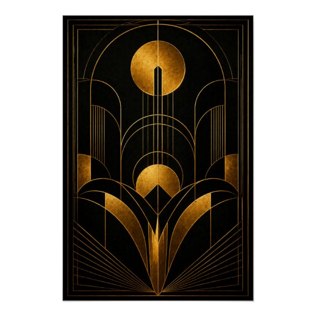 Golden Eclipse Art Deco Poster (Anverso)