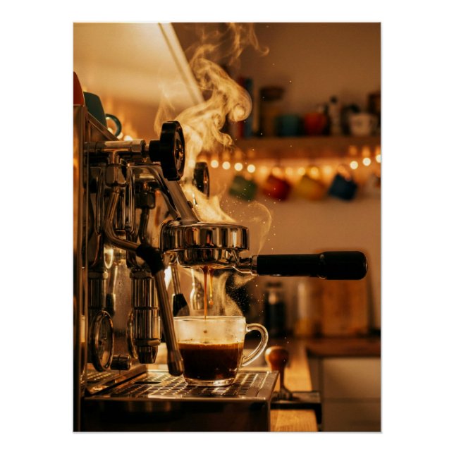 Golden Espresso Ritual – Warm Coffee Art Poster (Anverso)