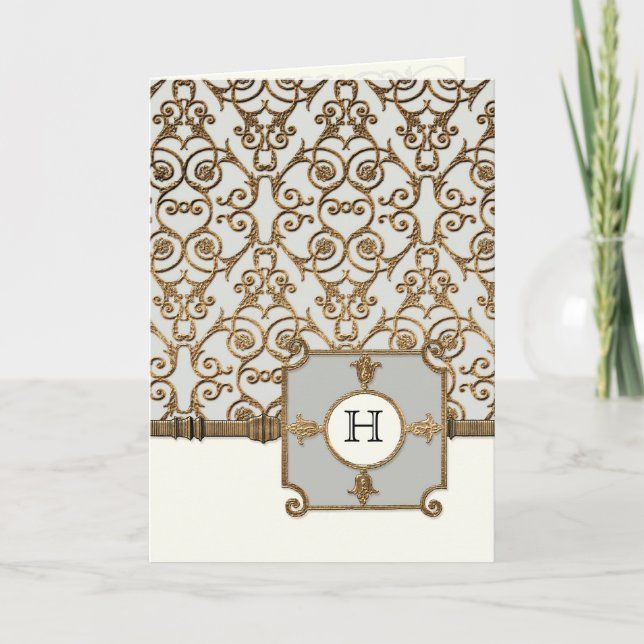 Golden Filigree, Grey - Boda Notas de agradecimien (Anverso)