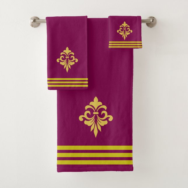 Golden Fleur de Lis, Three Stripes on Maroon (In situ)