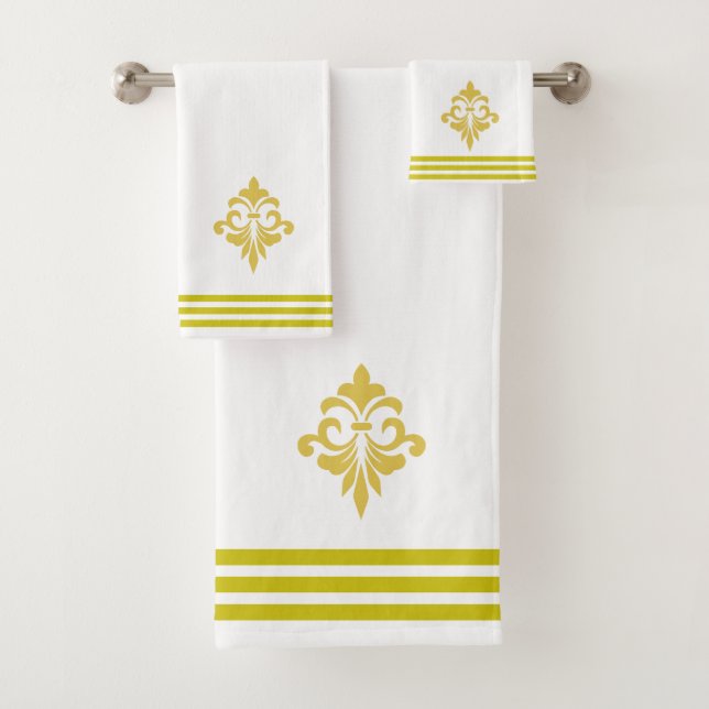 Golden Fleur de Lis, Three Stripes on White (In situ)