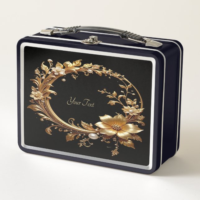 Golden Floral Ornate Frame Lunch box (Anverso)