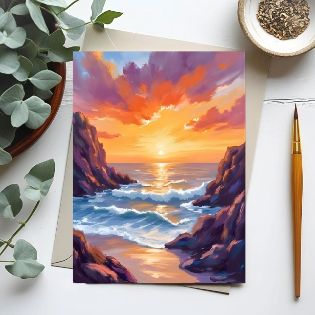 Golden Horizon | Ocean Sunset Watercolor Card (Subido por el creador)