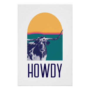 Golden Hour Longhorn - Howdy Glossy Poster