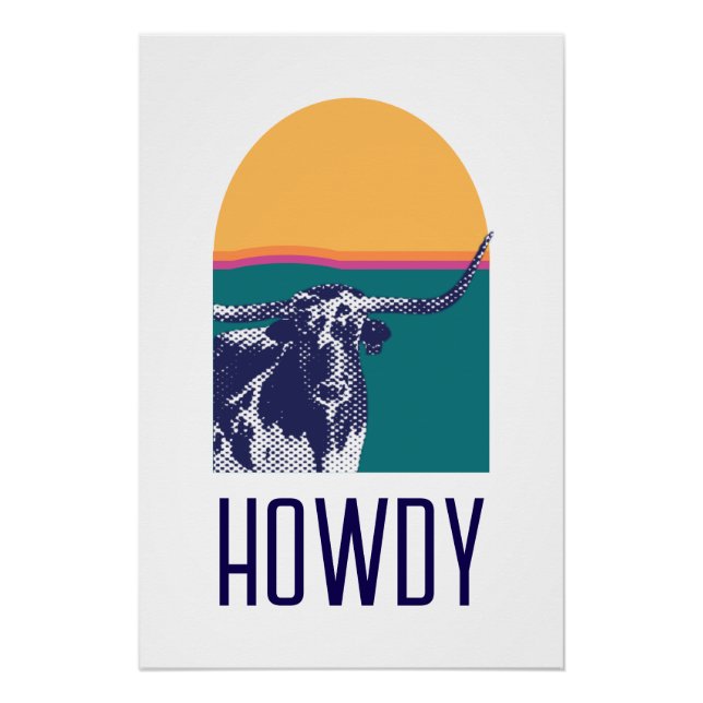 Golden Hour Longhorn - Howdy Glossy Poster (Anverso)