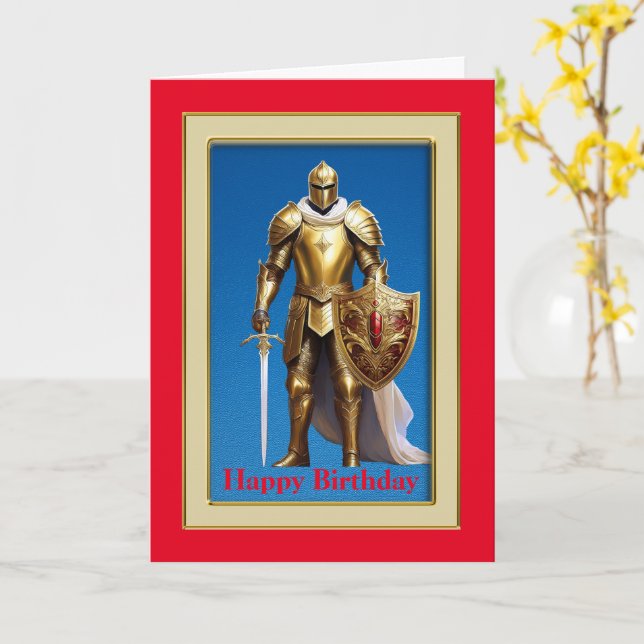 Golden Knight, tarjeta de cumpleaños plegada de 5" (flor amarilla)