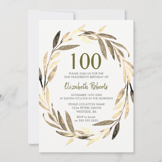 Golden Leaf Wreath invitación a la fiesta de cumpl (Anverso)