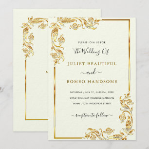 Golden Leaves Frame Gold Elegante Boda de lujo
