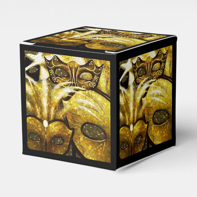 Golden Mardi Gras máscaras caja de favores de cubo (Costado Anverso)