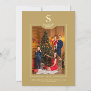 Golden Merry Christmas Monogrammed Photo Family