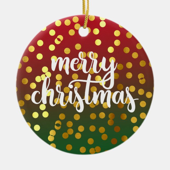 Golden Merry Christmas Polka Dots Ornamento cerámi (Frente)