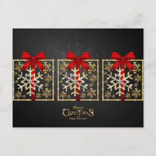 Golden n Red Gift Box Snowflakes Feliz Navidad