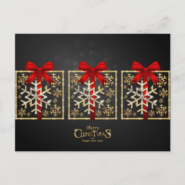 Golden n Red Gift Box Snowflakes Feliz Navidad (Anverso)