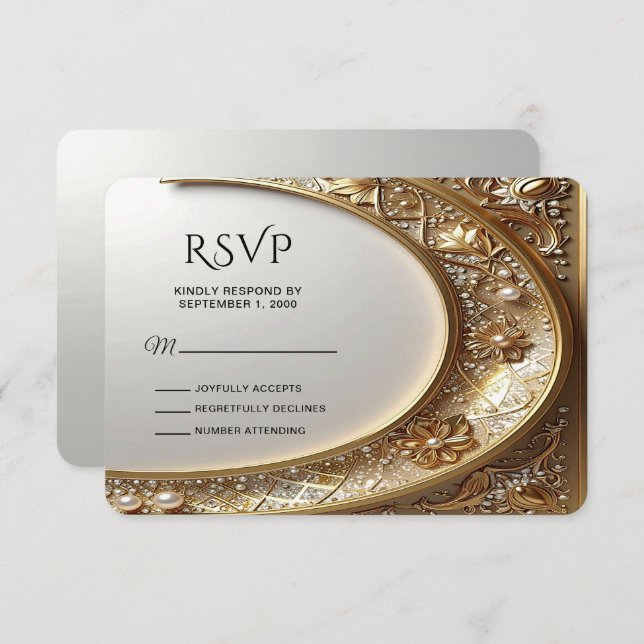 Golden Ornate Frame RSVP Card (Anverso / Reverso)