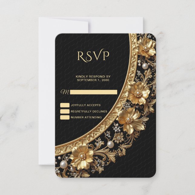 Golden Ornate Frame RSVP Card (Anverso)