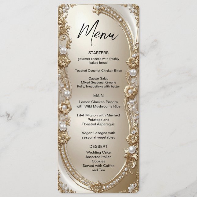 Golden Ornate Frame with Pearls Menu (Anverso)
