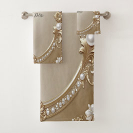 Golden Ornate Frame with Pearls Towel Set