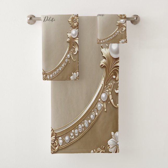 Golden Ornate Frame with Pearls Towel Set (In situ)