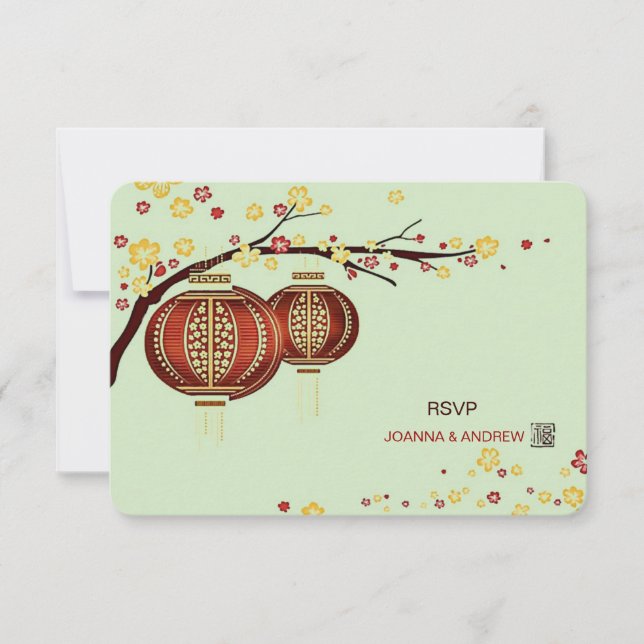 Golden Red Lanterns Cherry Tree Fu Chinese RSVP (Anverso)