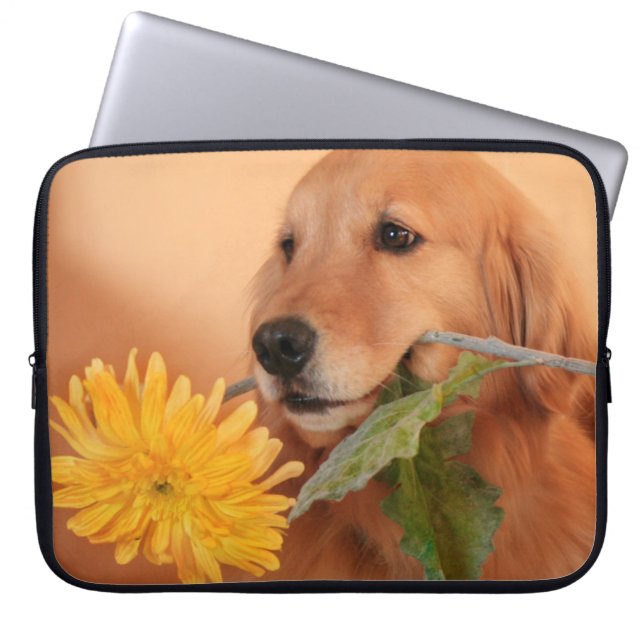 Golden Retriever Con Funda De Portátil De Flor (Frente)