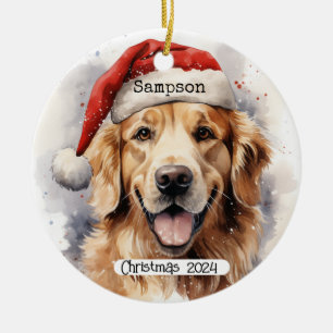 Golden Retriever Con Ornamento De Santa Cap