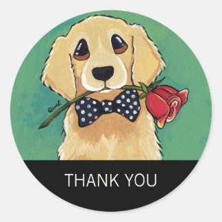 Golden Retriever con Rosa Gracias Pegatinas