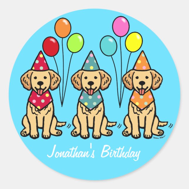 Golden Retriever Cuppies Pegatinas de cumpleaños (Anverso)