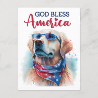 Golden Retriever, Dios Bendiga América Tarjeta Pos