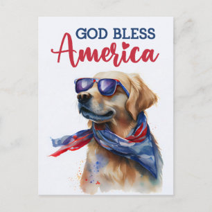 Golden Retriever, Dios Bendiga América Tarjeta Pos