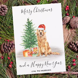 Golden Retriever Dog Santa Tree Feliz Navidad