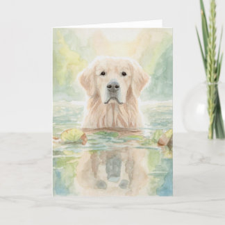 Golden Retriever en la tarjeta de saludo de estanq