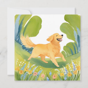 Golden Retriever Feliz   Tarjeta de Acuarela Liger