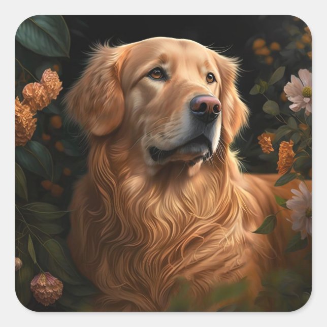Golden Retriever in the Garden - Pegatina (Anverso)