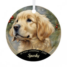 Golden Retriever Puppy Primer Ornamento De Navidad