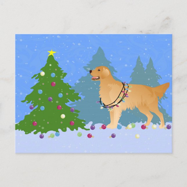 Golden retriever que adorna el árbol de navidad (Anverso)