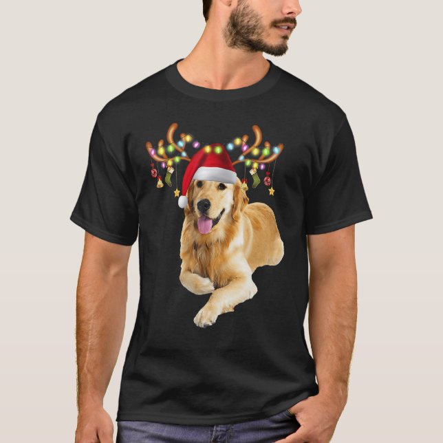 Golden Retriever Ugly Xmas Sweater Antlers Dog (Anverso)