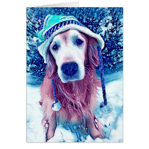 Golden Retriever Vibrant Blue Winter Wiers Art