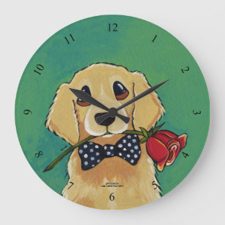 Golden retriever y reloj de pared color de rosa