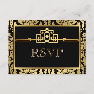 Golden Romance Art Deco Tarjeta RSVP V2